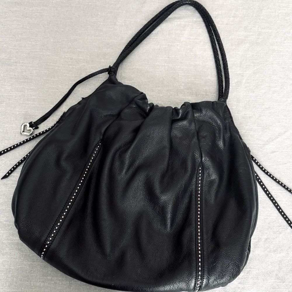Brighton Large Black Leather Silver Studded Handbag Purse